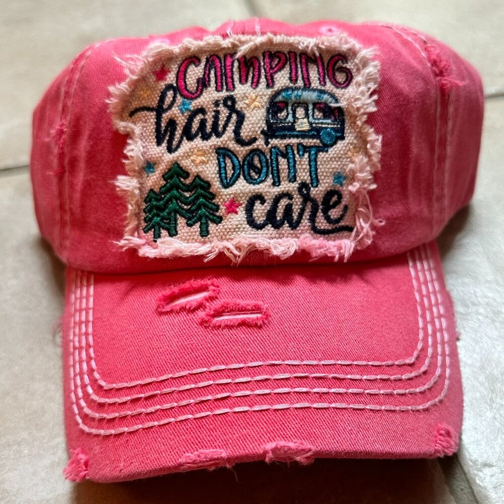 Womens Kbethos Distressed Coral camping Hair don't care Baseball Cap